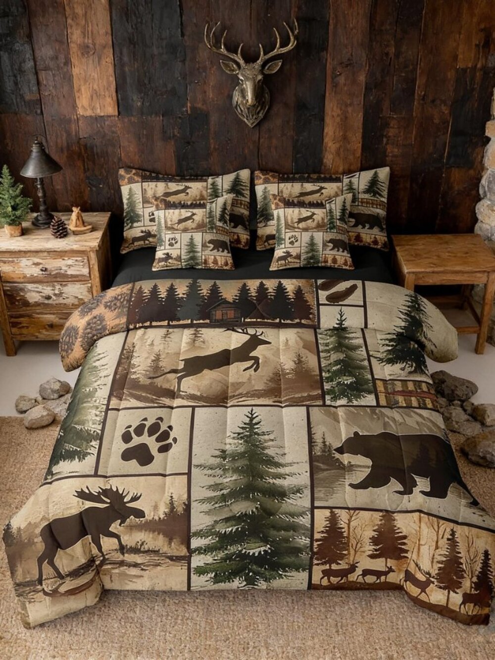 Rustic Bear Comforter Set 7 Piece Full Size for Kids Boys Girls